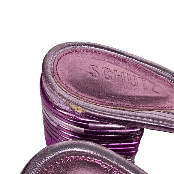 Schutz Metallic Quilted Anna Kate Peep Toe Block‎ Heel BARBIE Sandals Women's 36 - Picture 10 of 12